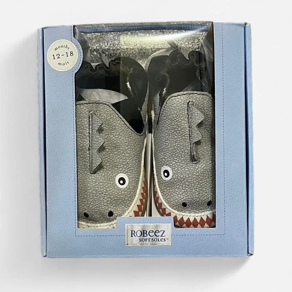 Robeez Men's Grey and White First-shoes-baby-shoes